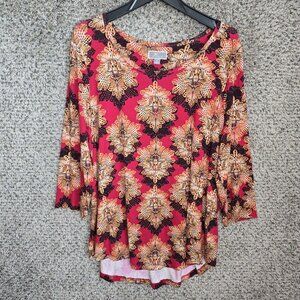 JM Collection Top Womens Large‎ Red Scoop Neck Printed Stretch Tunic Casual